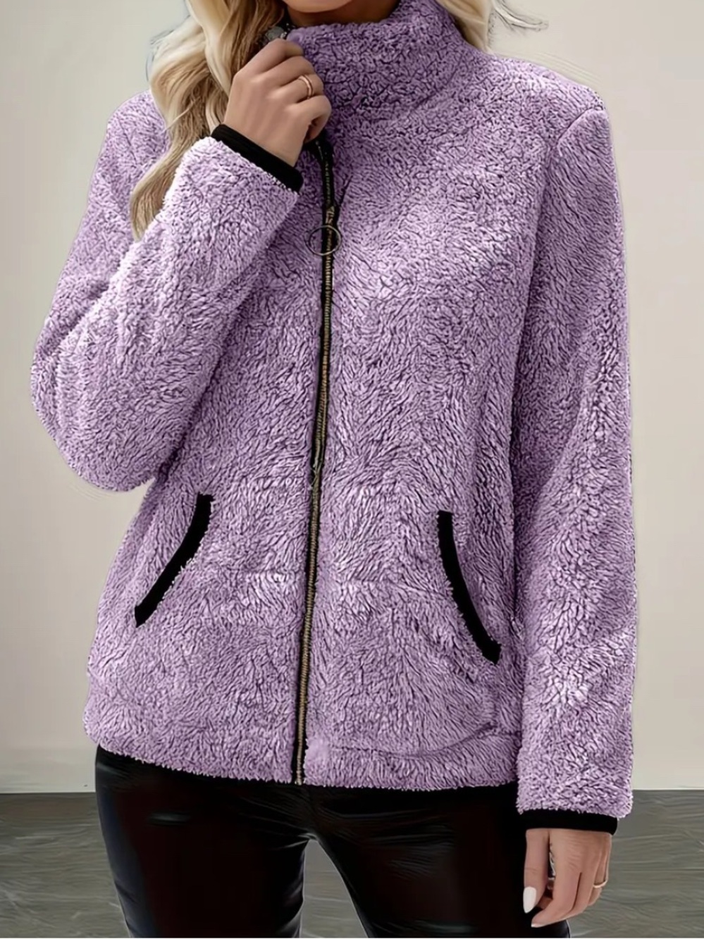 Lavender Zip Up Teddy Jacket